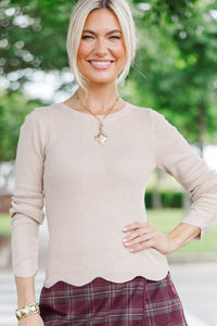The Perfect Layer Oatmeal Scallop Ribbed Sweater
