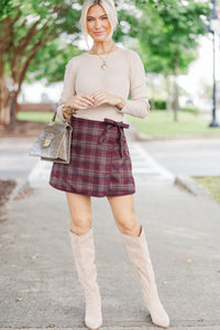 Fall Mood Burgundy Plaid Wrap Skort