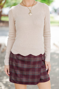 The Perfect Layer Oatmeal Scallop Ribbed Sweater