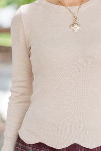The Perfect Layer Oatmeal Scallop Ribbed Sweater