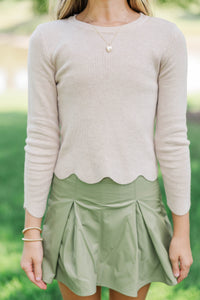 Girls: The Perfect Layer Oatmeal Scallop Ribbed Sweater