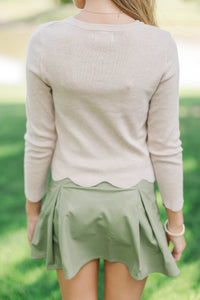 Girls: The Perfect Layer Oatmeal Scallop Ribbed Sweater