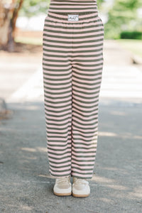 Girls: Play It Cool Pink Olive Striped Wide Leg Pants