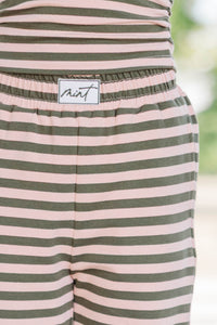 Girls: Play It Cool Pink Olive Striped Wide Leg Pants