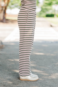 Girls: Play It Cool Pink Olive Striped Wide Leg Pants