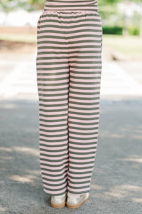 Girls: Play It Cool Pink Olive Striped Wide Leg Pants