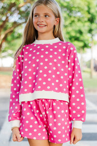 Girls: Born To Move Magenta Polka Dot Cropped Mockneck Pullover