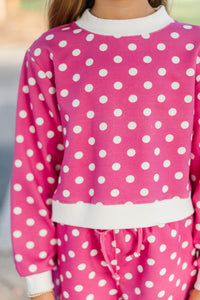 Girls: Born To Move Magenta Polka Dot Cropped Mockneck Pullover