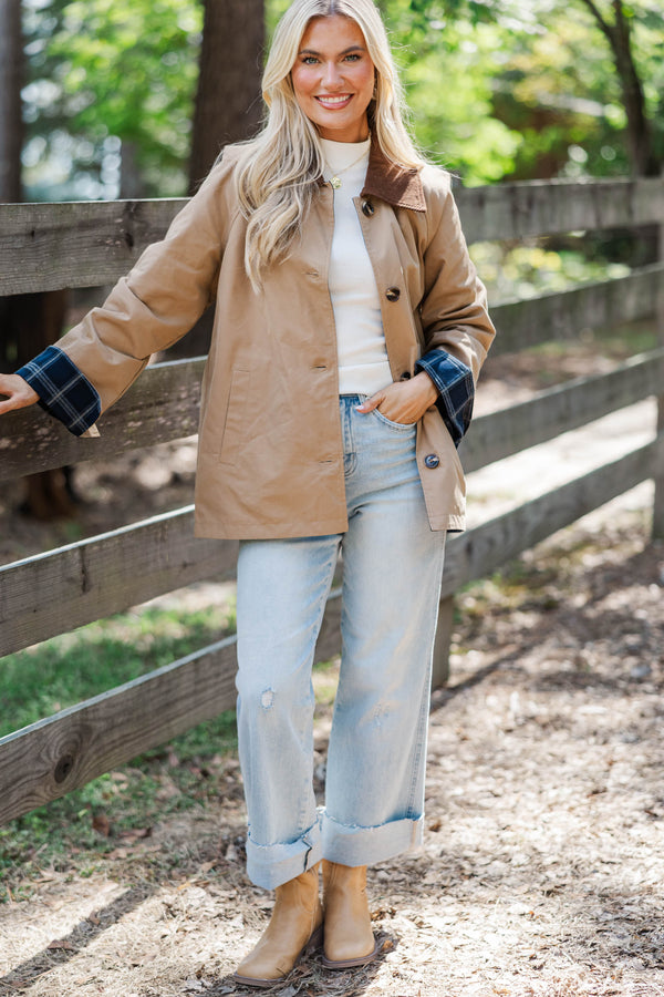 Warm Layers Taupe Plaid Reversible Jacket