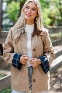 Warm Layers Taupe Plaid Reversible Jacket