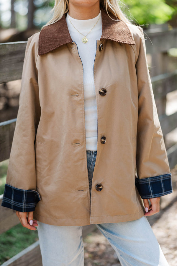 Warm Layers Taupe Plaid Reversible Jacket