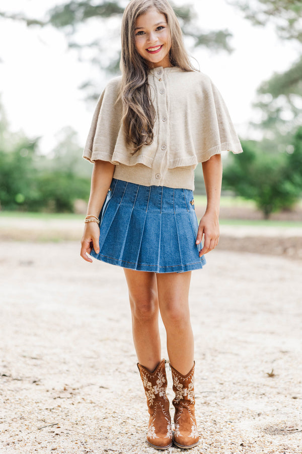 Girls: Favorite Knit Taupe Cape Cardigan