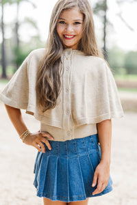 Girls: Favorite Knit Taupe Cape Cardigan