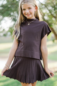 Girls: The Cozy Season Brown Mock Neck Sweater