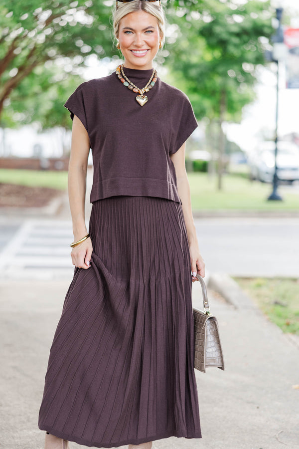 The Cozy Season Brown Mock Neck Sweater