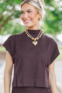 The Cozy Season Brown Mock Neck Sweater