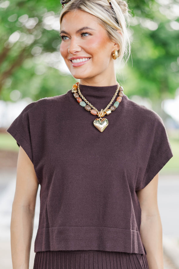 The Cozy Season Brown Mock Neck Sweater