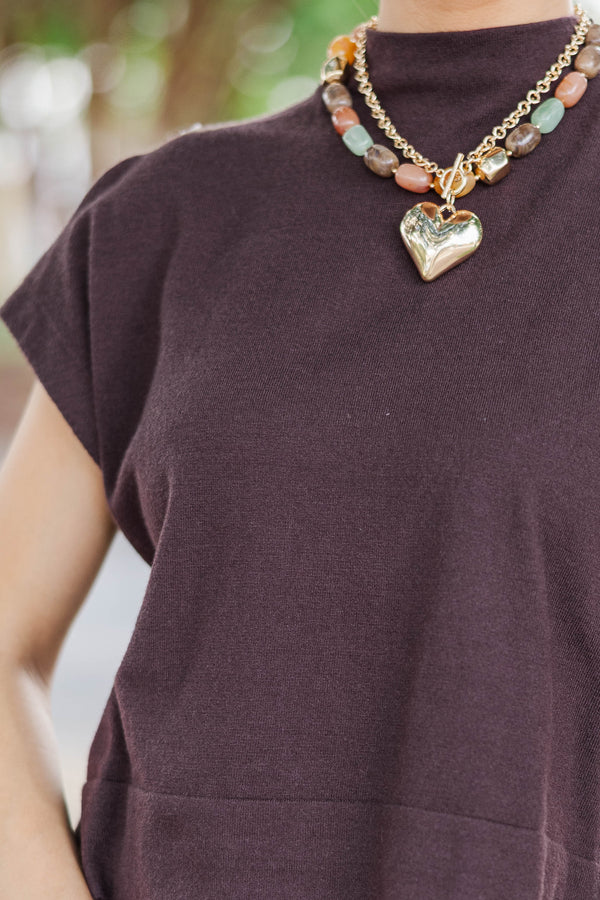 The Cozy Season Brown Mock Neck Sweater