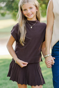 Girls: The Cozy Season Brown Mock Neck Sweater