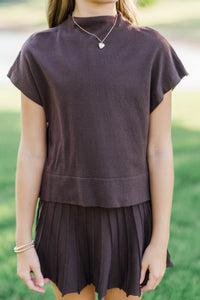 Girls: The Cozy Season Brown Mock Neck Sweater