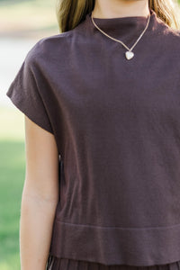 Girls: The Cozy Season Brown Mock Neck Sweater