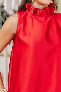 Perfect Evening Red Ruffle Midi Dress