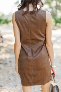 A Sweet Escape Brown Suede Embroidered Dress