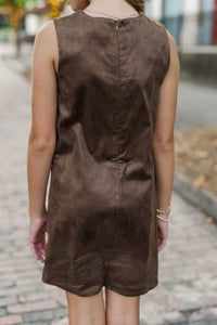 Girls: A Sweet Escape Brown Suede Embroidered Dress