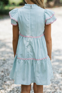 Girls: Come For It Green Striped Trim Babydoll Dress