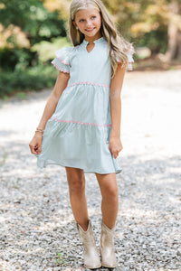 Girls: Come For It Green Striped Trim Babydoll Dress