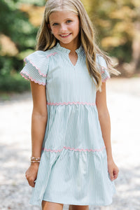 Girls: Come For It Green Striped Trim Babydoll Dress