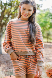 Girls: Sunday Reset Rust Striped Sweatshirt