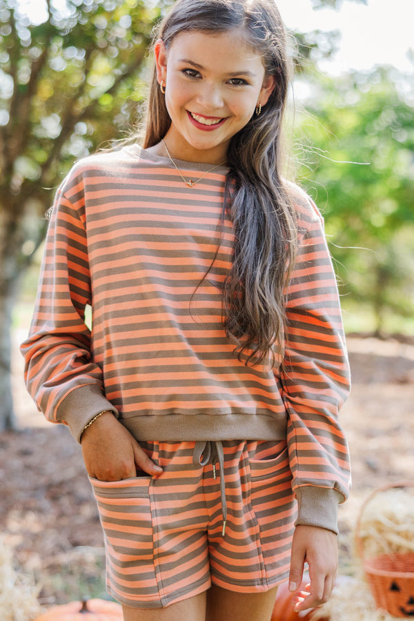 Girls: Sunday Reset Rust Striped Sweatshirt