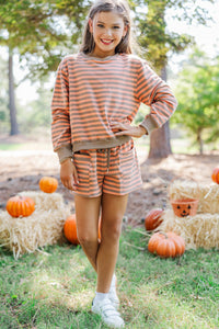 Girls: Unwind Rust Striped Shorts