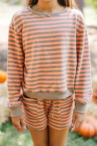 Girls: Sunday Reset Rust Striped Sweatshirt