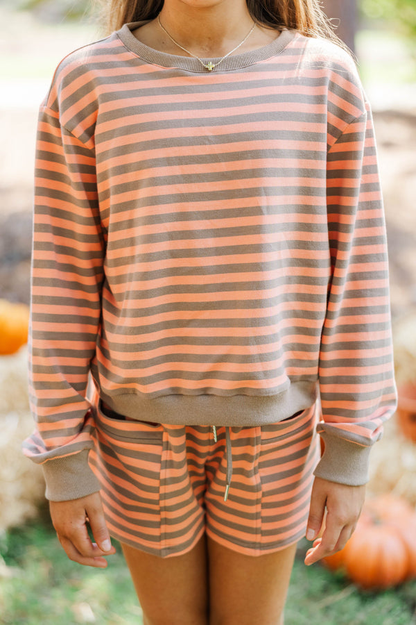 Girls: Sunday Reset Rust Striped Sweatshirt