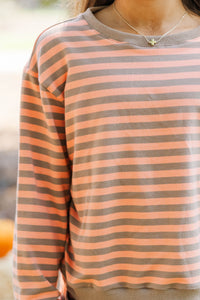 Girls: Sunday Reset Rust Striped Sweatshirt