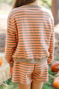 Girls: Sunday Reset Rust Striped Sweatshirt