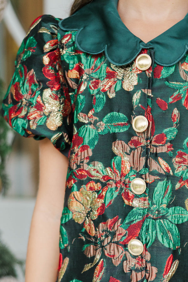 Girls: Gentle Ways Emerald Brocade Scalloped Dress