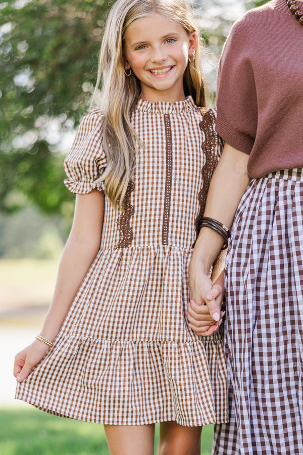 Girls: Your Fairytale Brown Gingham Dress
