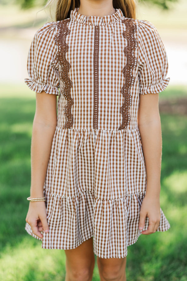 Girls: Your Fairytale Brown Gingham Dress
