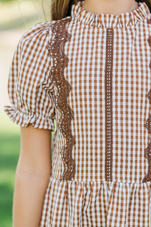 Girls: Your Fairytale Brown Gingham Dress