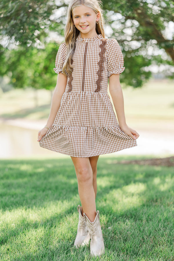 Girls: Your Fairytale Brown Gingham Dress