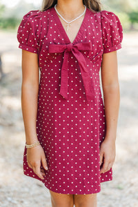 Girls: Original Charm Burgundy Polka Dot Dress