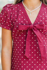 Girls: Original Charm Burgundy Polka Dot Dress