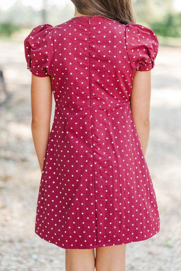 Girls: Original Charm Burgundy Polka Dot Dress