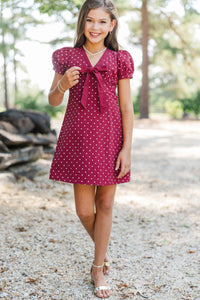 Girls: Original Charm Burgundy Polka Dot Dress