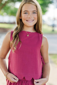 Girls: From The Inside Out Burgundy Scalloped Tank
