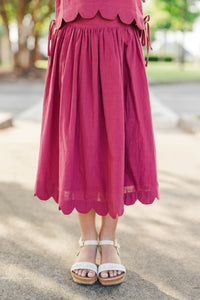 Girls: For The Day Ahead Burgundy Scalloped Midi Skirt