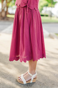 Girls: For The Day Ahead Burgundy Scalloped Midi Skirt